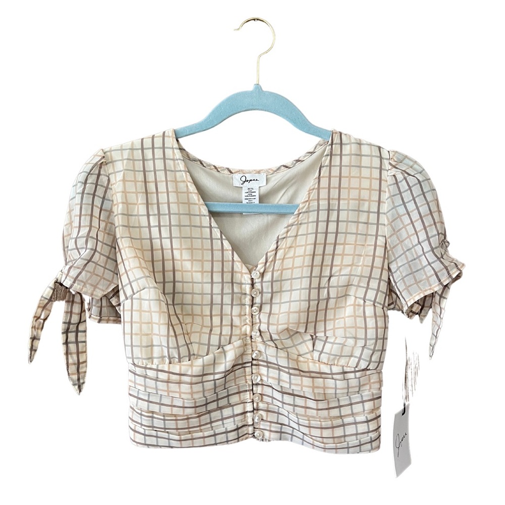 Japna Short Sleeve Button Blouse Cream Size XS